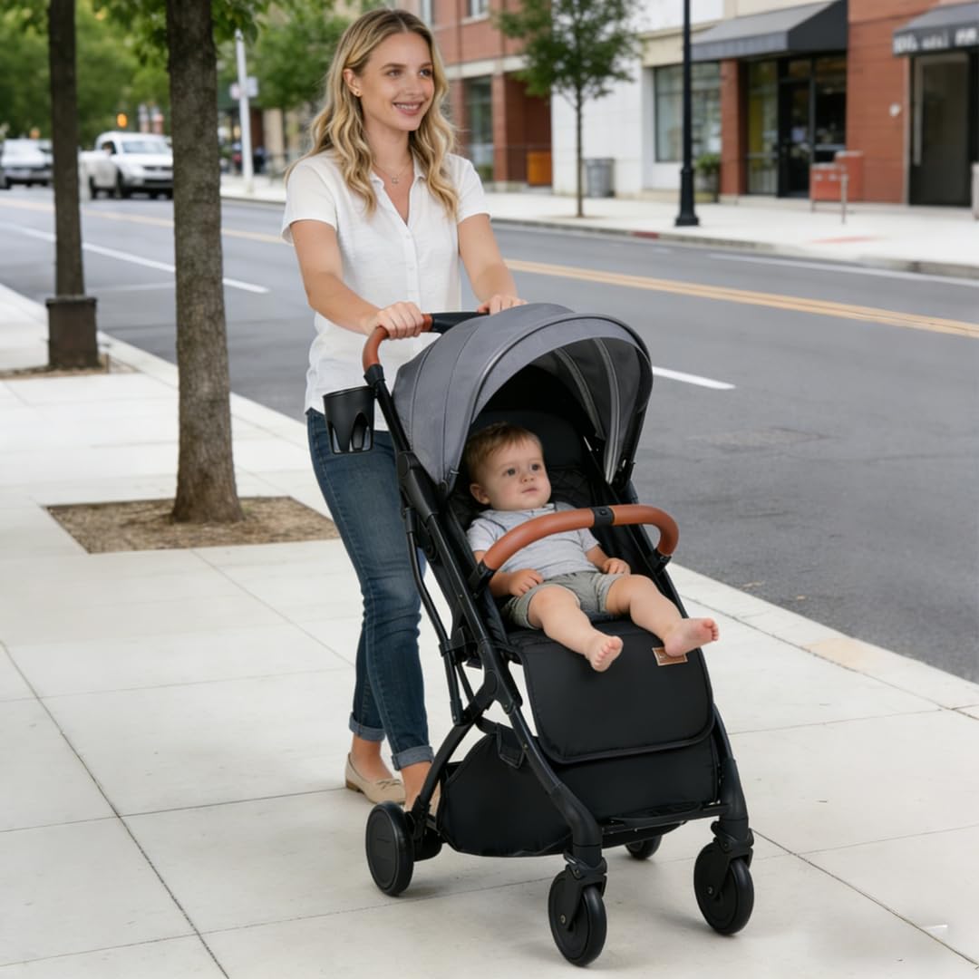 LIFEZEAL Passeggino Leggero per Bambini 0-3 Anni, Passeggino Pieghevole da Viaggio con Tettuccio, Poggiapiedi, Portabicchieri, Cestello Portaoggetti, Copertura Antipioggia, fino a 15kg (Grigio)