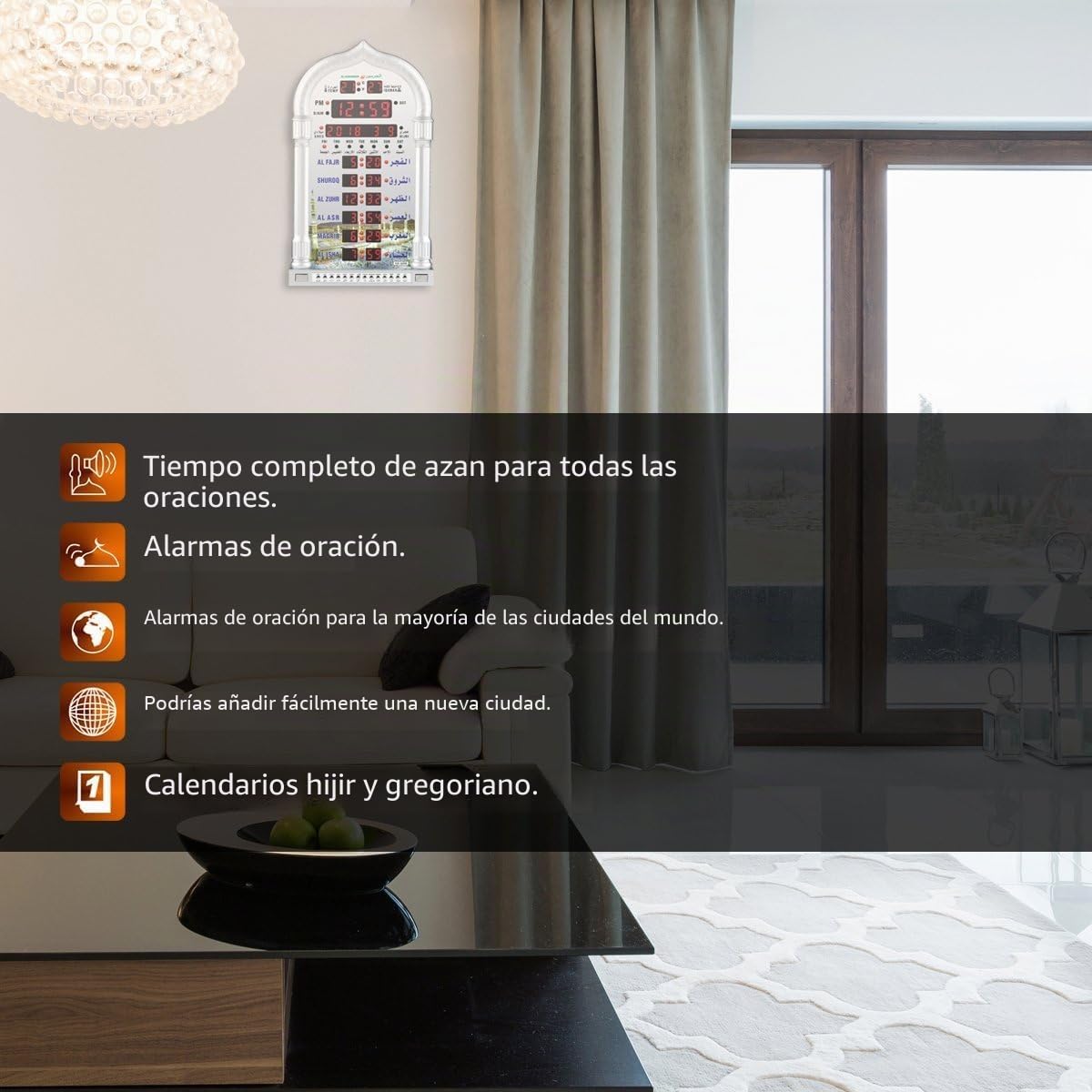 Jadeshay Musulmán Islámico Reloj de Oración, AZAN Praying Clock Digital Recordatorio de Alarma Reloj de oración LED Reloj de Pared, con Control Remoto Inteligente