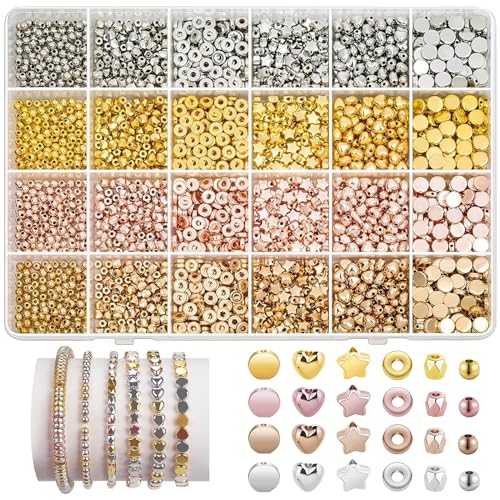 El Mejor Listado de Kits de fabricación de abalorios - los preferidos. 45 Juego de cuentas espaciadoras de oro, 2160 piezas de cuentas espaciadoras para la fabricación de pulseras de joyería, bisutería, artesanía, regalos para adolescentes, niñas,...