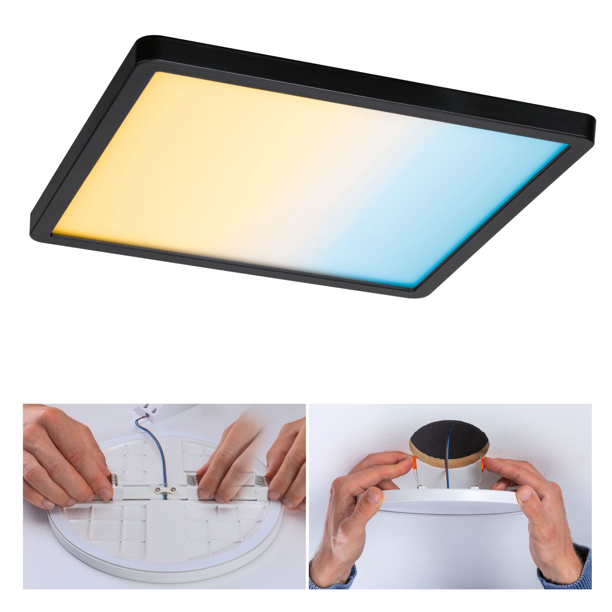 Paulmann 79967 LED Panel Einbaupanel Areo IP44 230x230mm eckig incl. 1x16 W dimmbar Tunable White Schwarz Kunststoff Deckenleuchte 3000 K