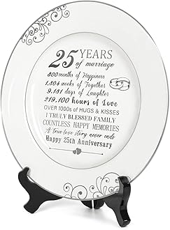 25th Anniversary Plate with Platinum Foil - Silver 25 Year Marriage Anniversary Wedding Gifts for Couple Her Him Husband Wife, 9"
