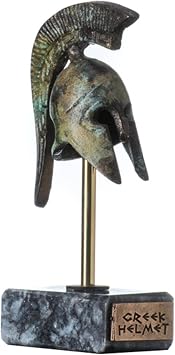 Spartan Helmet Ancient Greek Officer Solid Bronze Museum Replica with Base 4.8 Inches