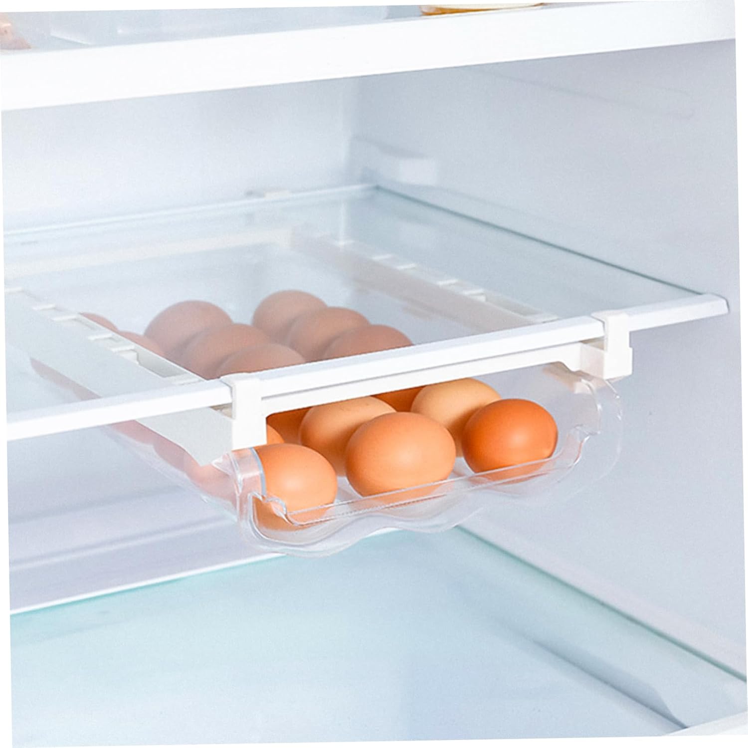 Angoily 1 Set Transparent Crisper Storage Bin Drawers Fridge Egg Holder Tray Organizer Egg Container for Refrigerator Freezer Egg Shelf Egg Storage Bin White Food Accessories re-usable
