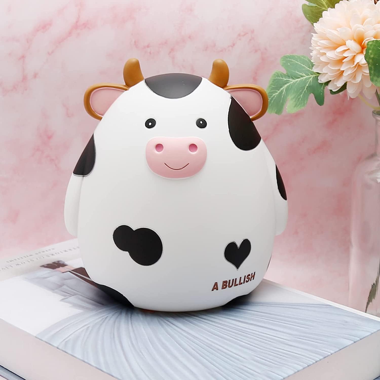 H&W Cow Piggy Bank, Unbreakable Coin Box for Kids, Cute Animal Money Bank Birthday for Boys Girls,Coin Saving Boxes (White)