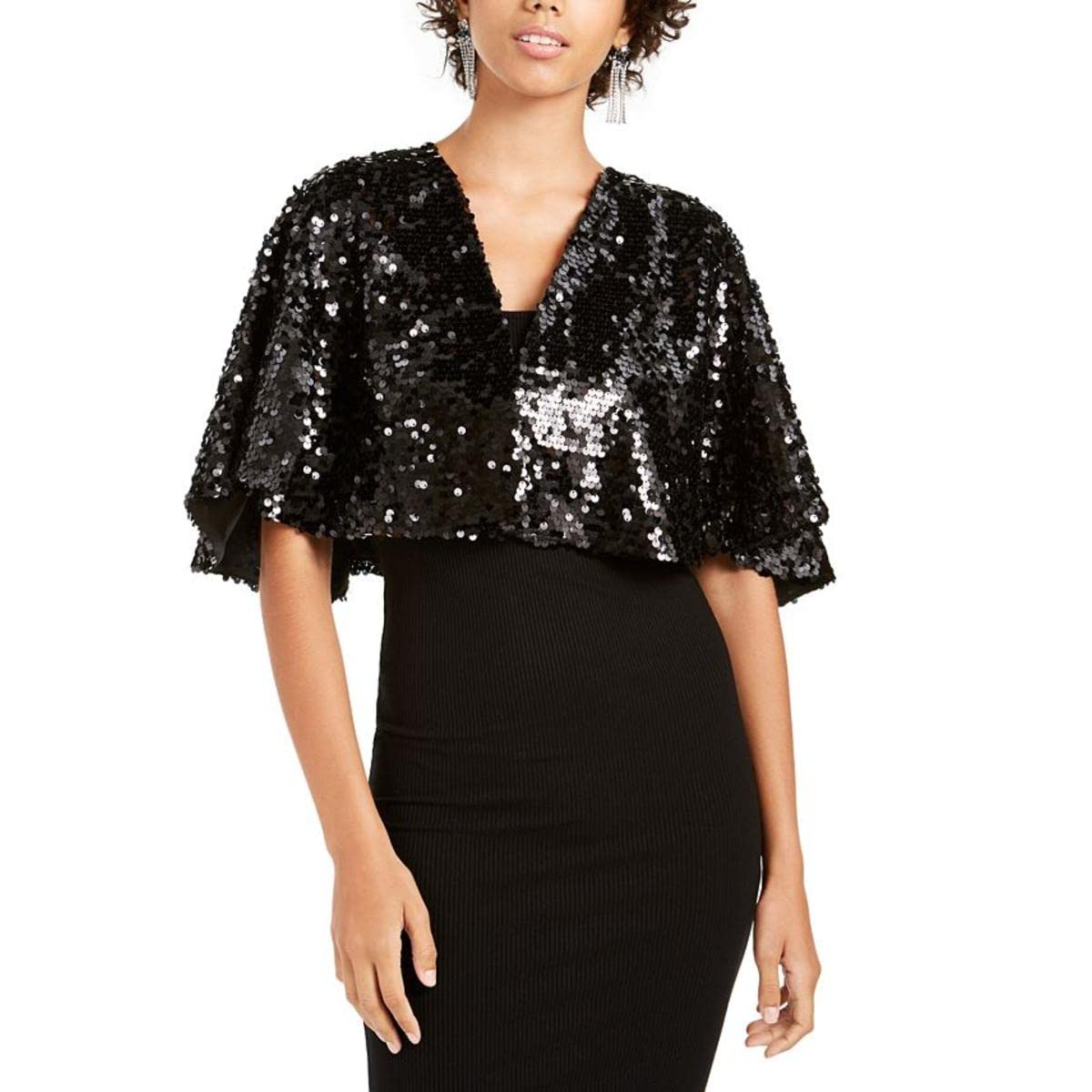 Teeze Me Womens Shrung Sequin Party Blouse