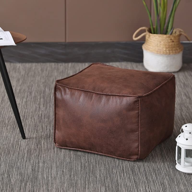 SXBCyan Bean Bag Chair Bean Bag Sofa Cover (No Filler) Double-seat Lazy Sofa Cover Faux Suede Leather Bean Bag Pouf Sac Sectional Couch Beanbag Envelope For Adults (Color : Brown square stool)