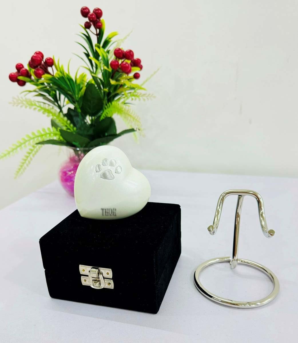 White Heart Urn with Foot Print for Human Ashes Keepsake - Small Heart Shaped with Stand White for Ashes Small Urn Keepsake Honor Your Loved One with a Mini Cremation - Image 2