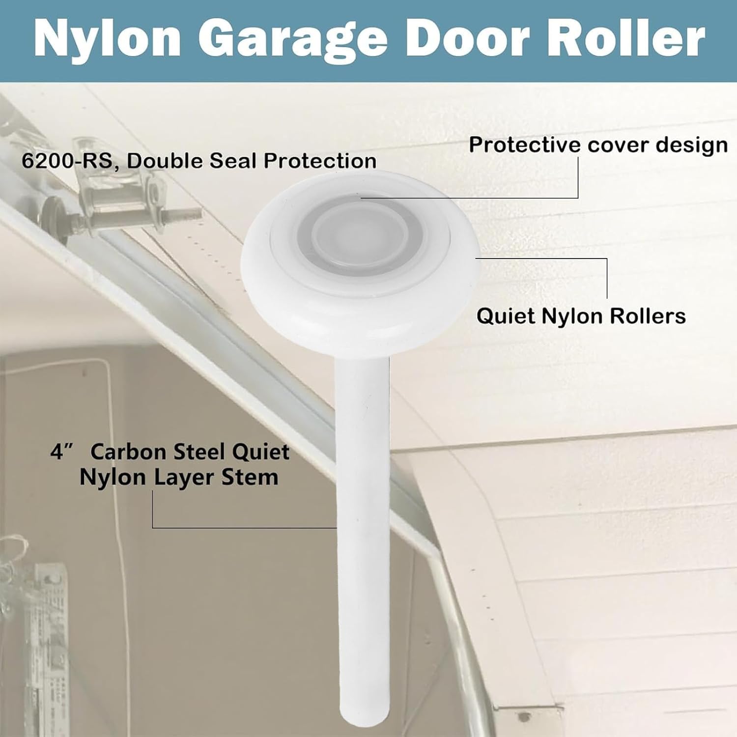12Pcs Garage Door Roller Replacement Set 2 Inch White Nylon Wheels with Dual Sealed Bearings for Noise Reduction on Most Doors