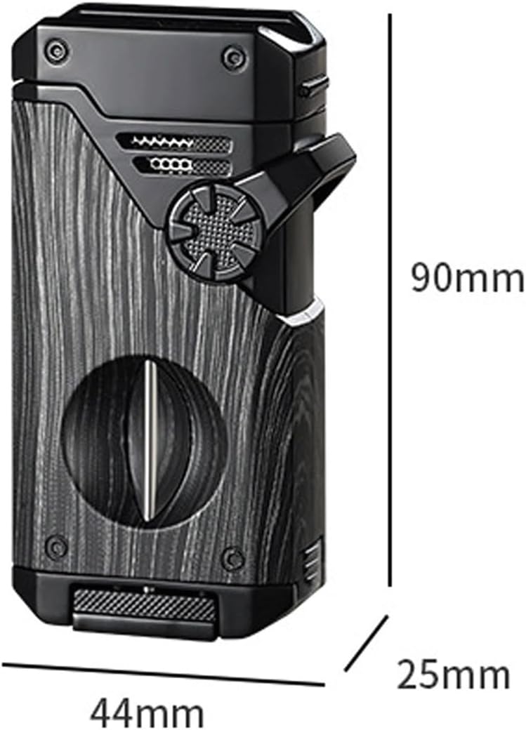 4炎トーチライター、ジェットブタン防風ライター、充電式ブタン、空気窓付き、シガーカッター、調整可能な炎、葉巻愛好家とのアウトドアキャ