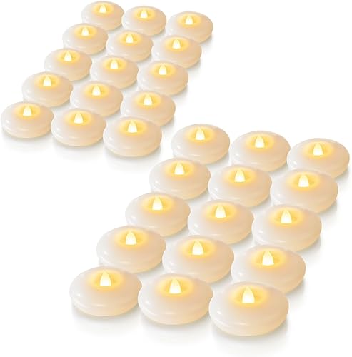 Miniatura 1 de Homemory Velas flotantes LED sin llama de 3 pulgadas, velas de té impermeables parpadeantes a pilas para jarrones cilíndricos, centros de mesa en