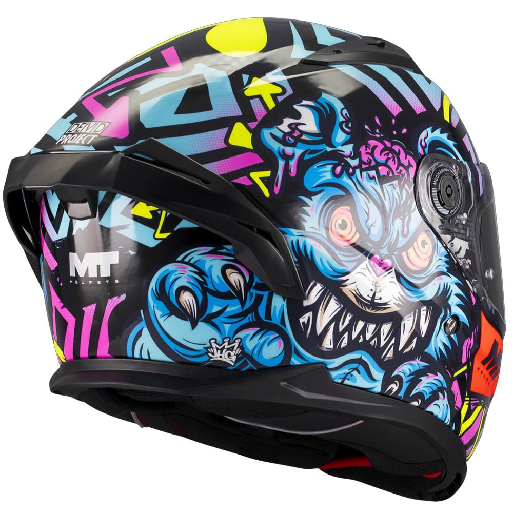 MT Helmets Braker SV Designed Crazy Teddy Azul 2026 - Casco de Moto Integral con Visor Solar, para Hombre y Mujer, Homologado ECE 22.06
