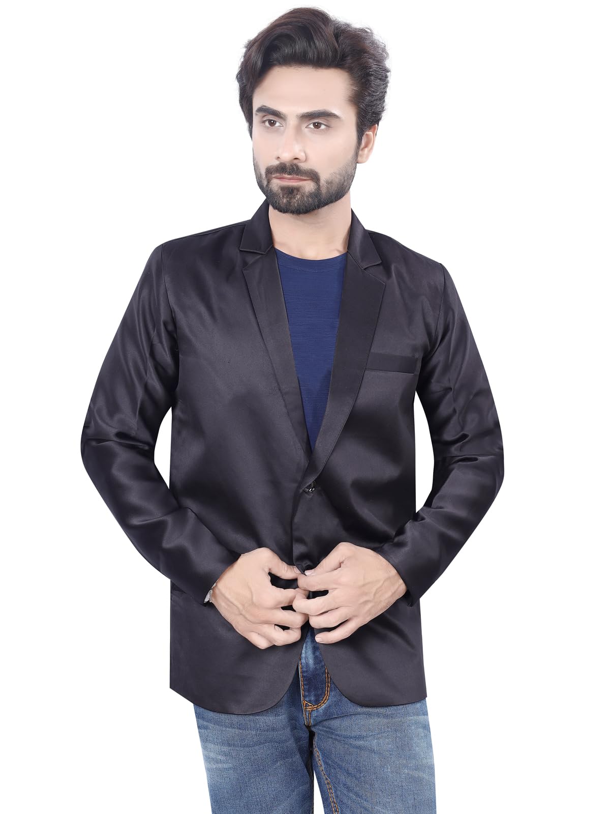 abc garments Slim Fit Men's Sport Coat, Two Button Blazer (M, Black)-picture-47