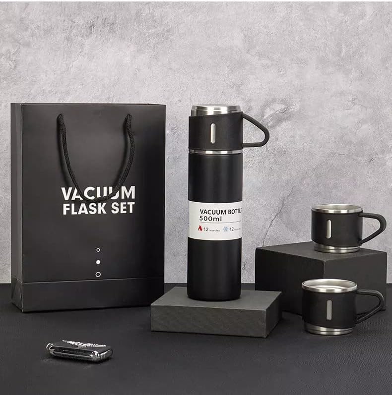 Vacuum Thermos Mug Flask Bottle with 2 Extra Cup Stainless Steel Vacuum Bottle 500 ML