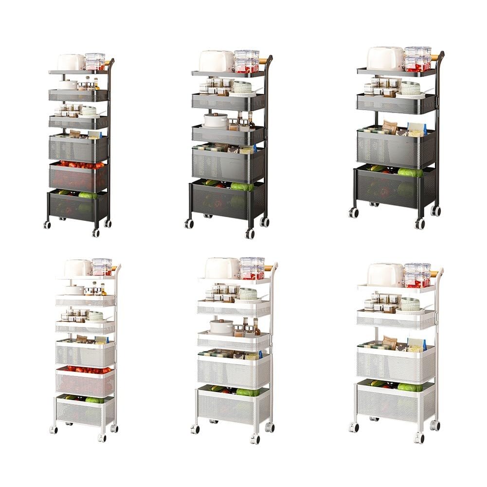Carrito de almacenamiento delgado con ruedas, estantería de metal estrecha con ruedas bloqueables para cocina, baño, lavandería, organizador de huecos, color negro