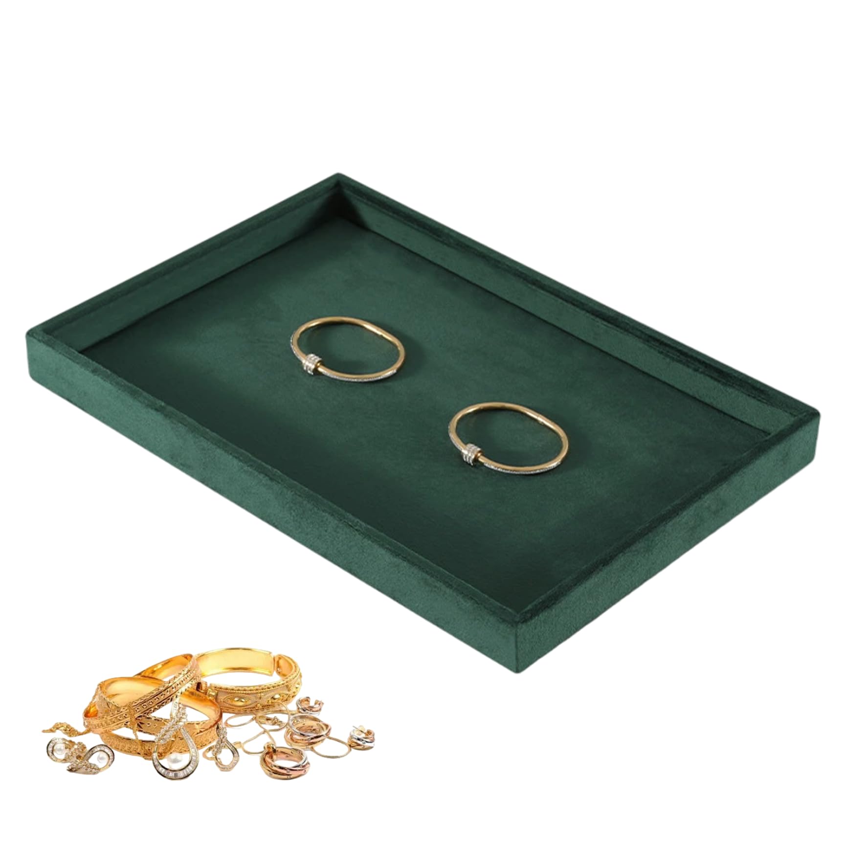 Plateaux à bijoux empilables vert - Rangement velours boucles d'oreilles