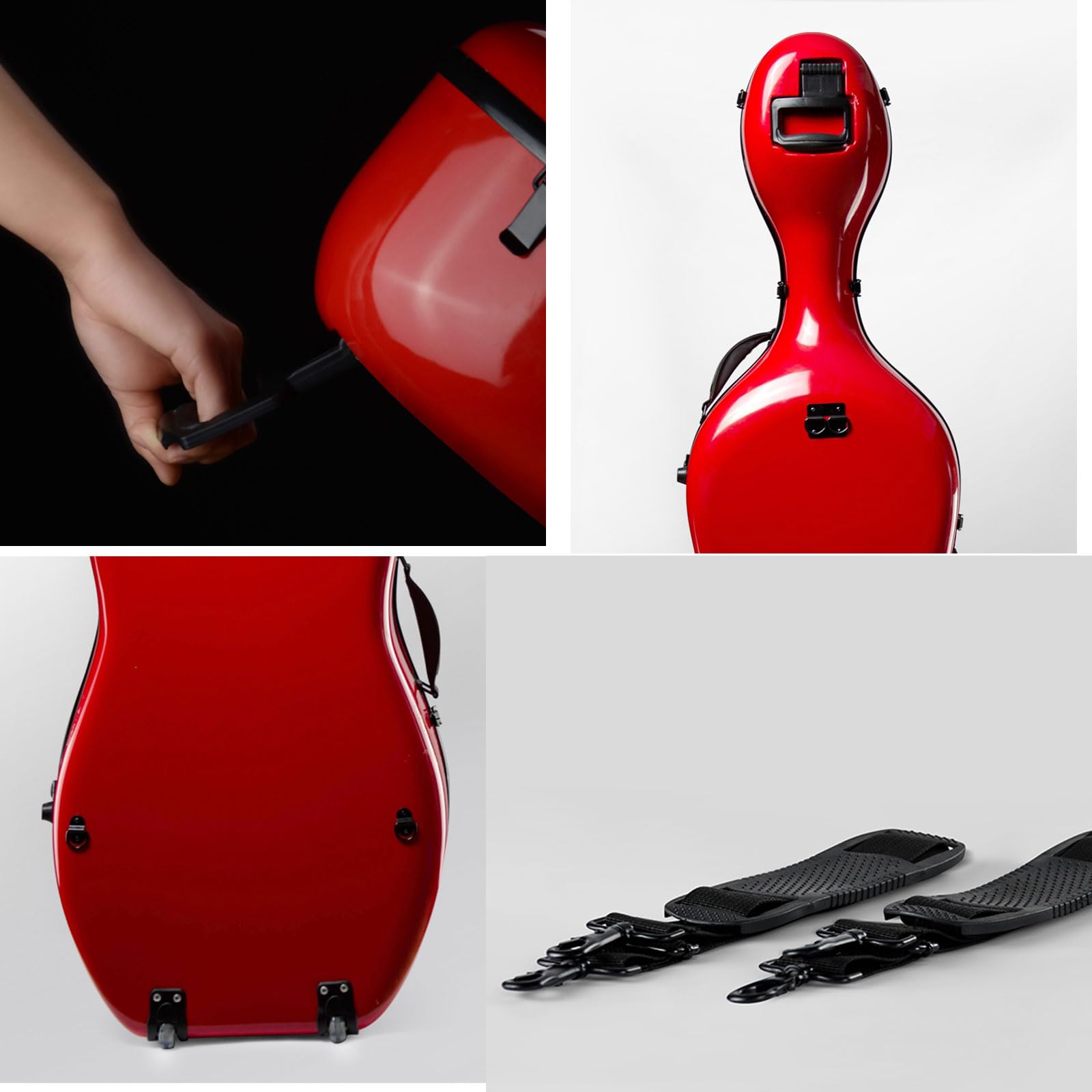 COYOUCO Cello Case, Cello Hartschalenkoffer für 4/4 professionelle Cellotasche in voller Größe mit Rucksack und Rädern, Rot