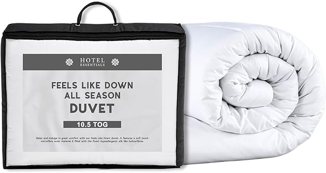 Hotel Essentials Soft Touch Feels Like Down Anti-Allergy 10.5 Tog All Season Double Duvet  Hypoallergenic Breathable Microfibre Cover with lightweight Hollowfibre Filling Bedding Quilt  White