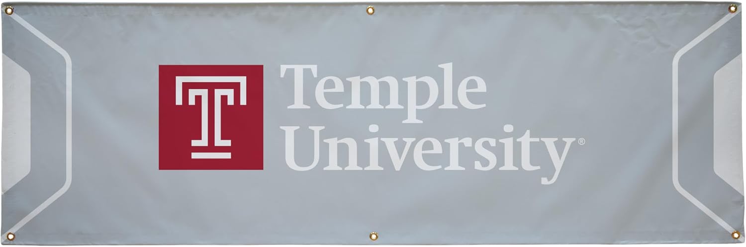 Temple Owls College Sports Printed Outdoor Banner - NCAA Licensed - Durable Vinyl - School Banner (Red, White, Black) (2' x 6')