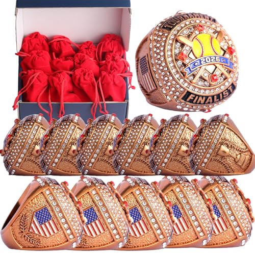 Image of 2 pcs Pack or 12 pcs Pack Softball Championship Trophy Ring Award Gift for Tournament Champion Team palyers Awards Trophy on Side Size 9.5
