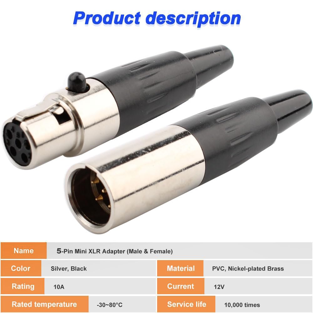 RUNCCI-YUN 4PCS Mini 5Pin XLR Solder Connector, XLR Mic Plug,Microphone Audio Socket - Image 3