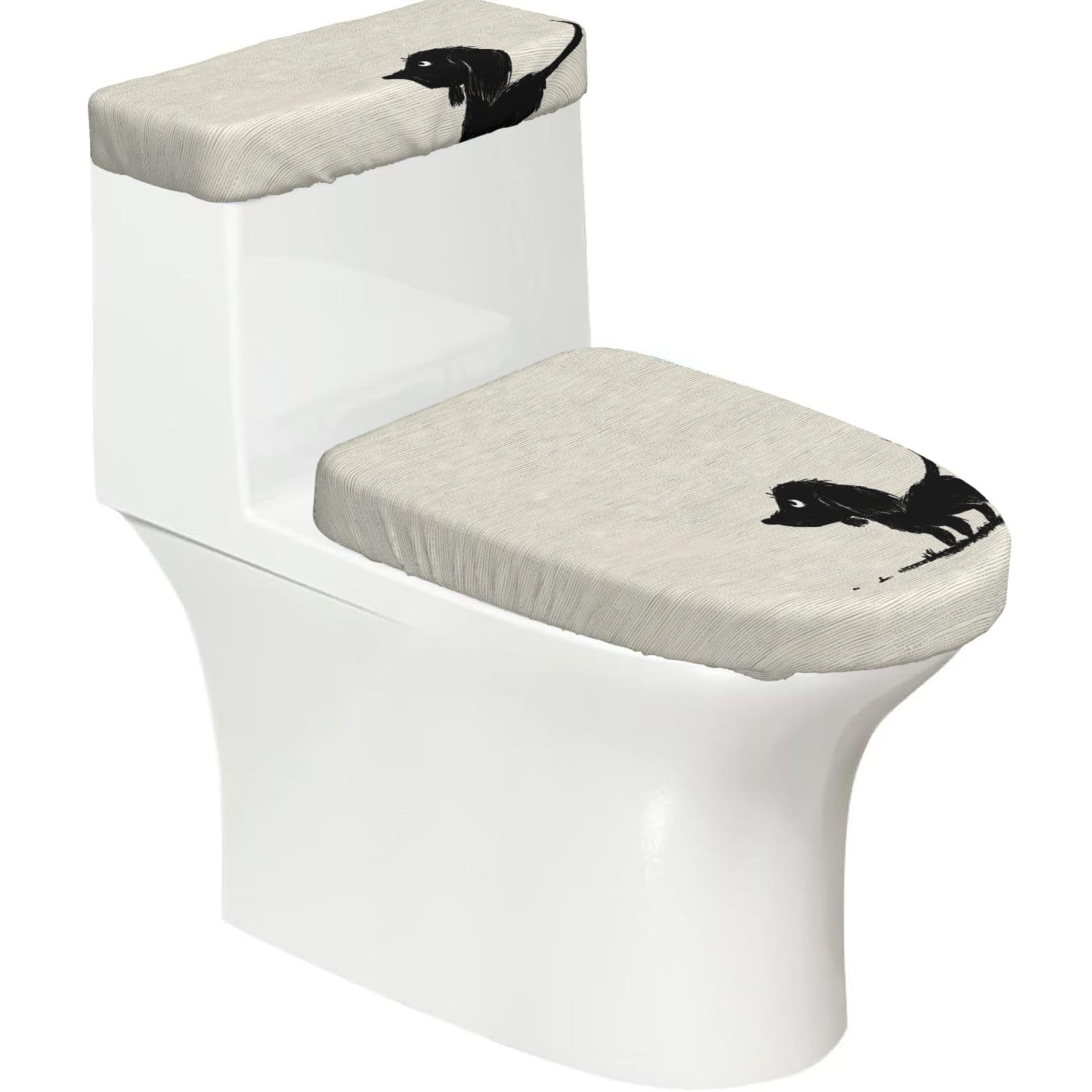 Wzycwb Black A Dog 2-Piece Toilet Seat Cover Set With Tank Lid, Elastic Fit For U-Shape & Elongated Toilets, Bathroom Decor, Housewarming Gift