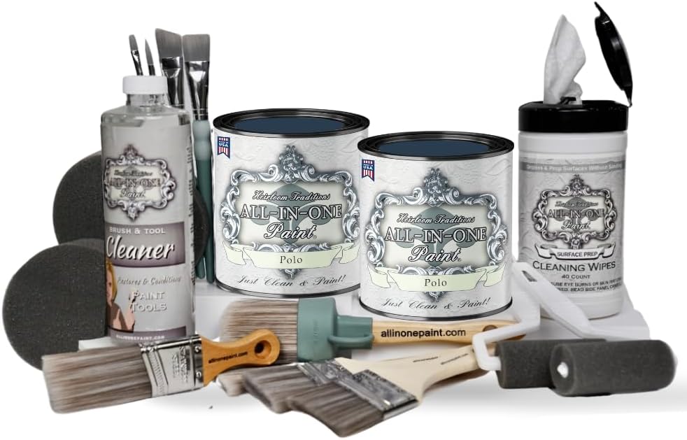 ALL-IN-ONE Paint by Heirloom Traditions, 2 Quart Deluxe Cabinet Paint Bundle and Tool Kit - Stonehenge (mid-tone greige)