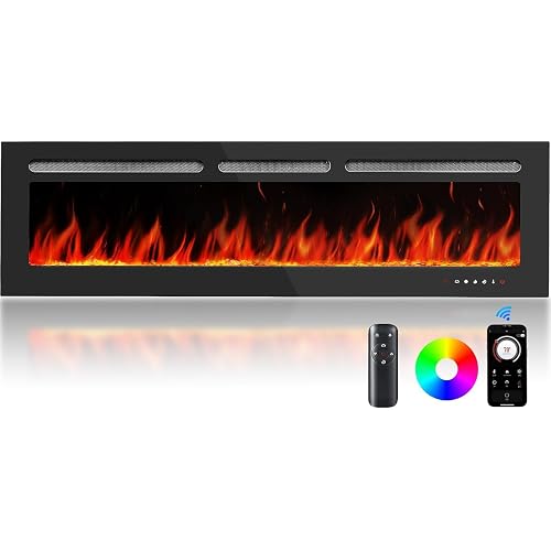 Silonn 60-Inch Smart Electric Fireplace, Ultra-Slim Wall-Mounted or Recessed Fireplace Heater with 1400W Heat, WiFi App & Remote Control, Timer and 20 Customizable Flame Colors