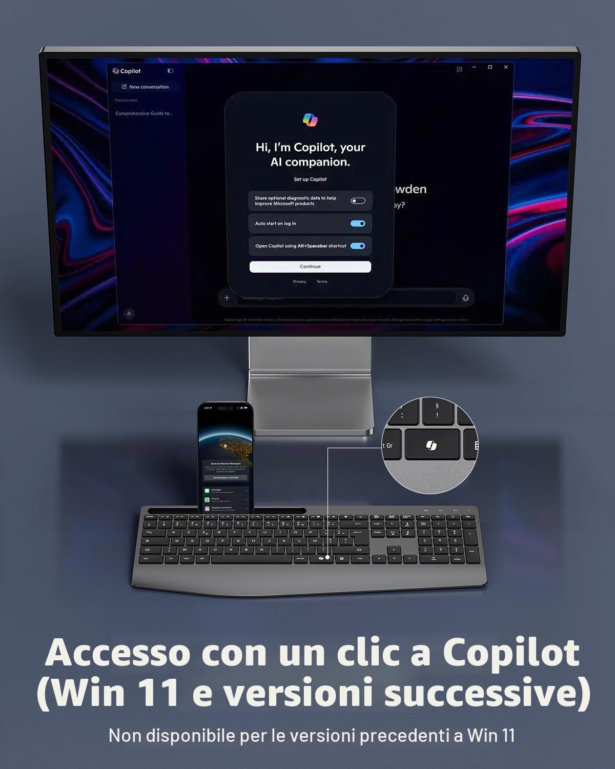 TECURS Tastiera wireless AZERTY con layout francese e poggiapolsi, tastiera wireless silenziosa ricaricabile 2.4G, retroilluminata, tastiera per computer per Windows