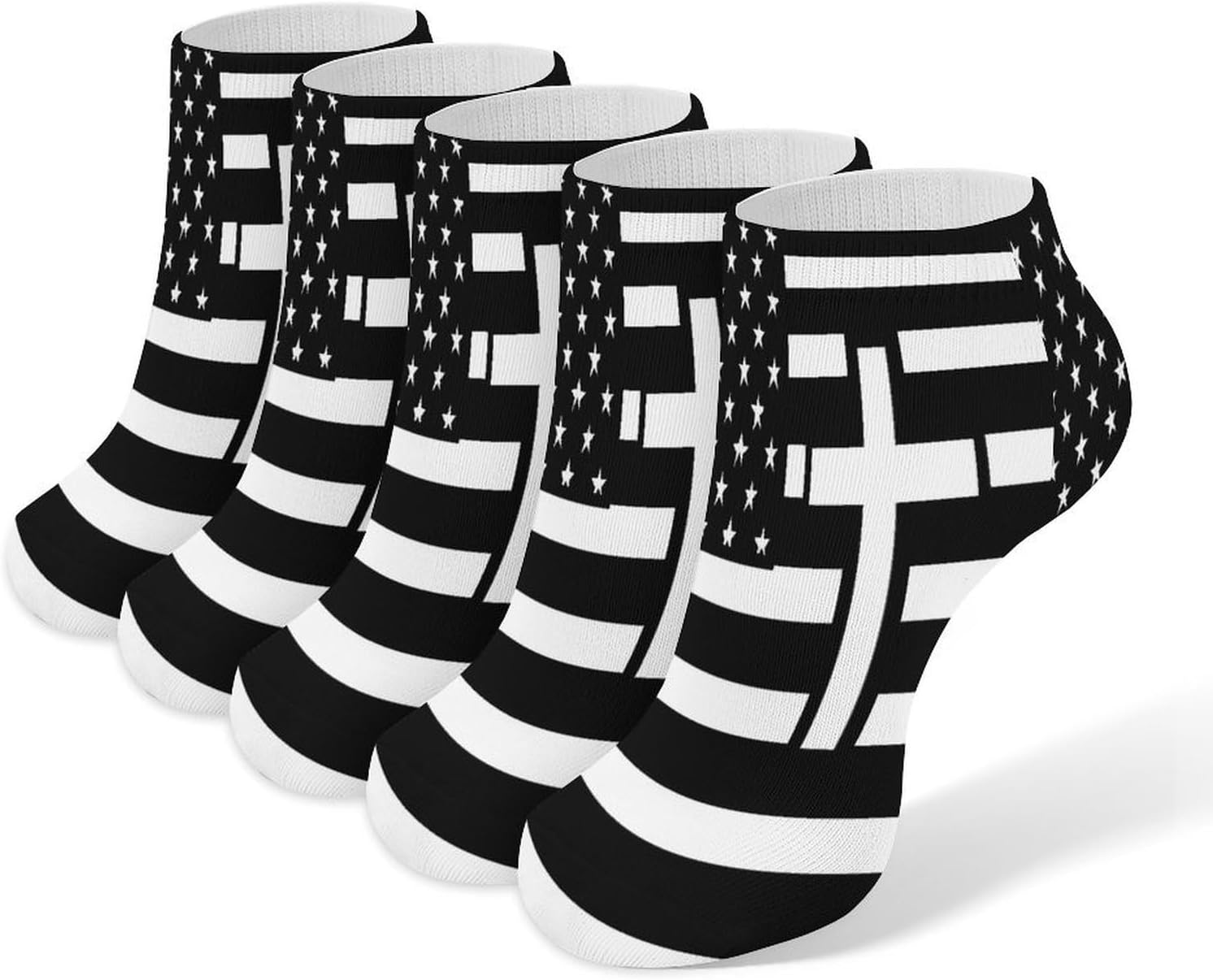 Flag of U.S And Cross Socks for Men Women 5 Pairs Ankle Socks