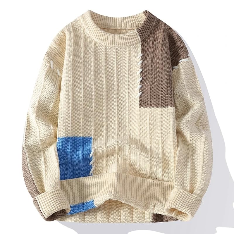 Autumn Winter Patchwork Knitted Sweater Men O-Neck Knit Pullovers Mens Loose Warm Sweaters2