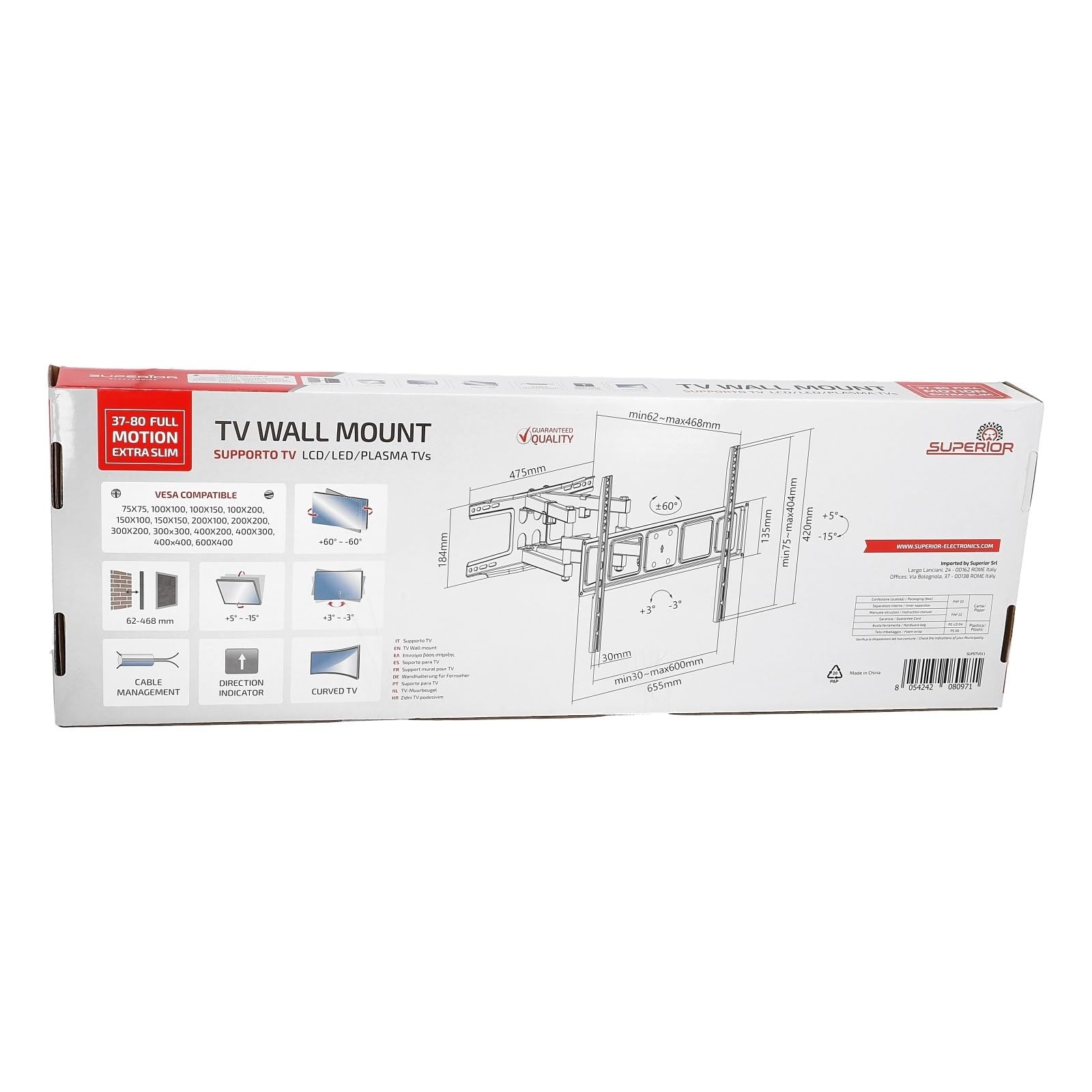 LUTH Premium Profi Parts Soporte de pared para TV de 37 a 80 pulgadas, giratorio, compatible con Superior Supstv011 para TV