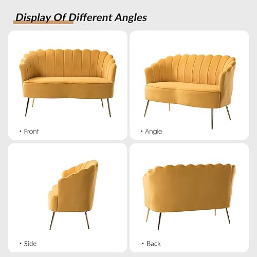 Miniatura 86 de HULALA HOME Moderno sofá biplaza de terciopelo con respaldo en forma de flor, cómodo sofá tapizado de 2 plazas con patas de metal dorado, sofá