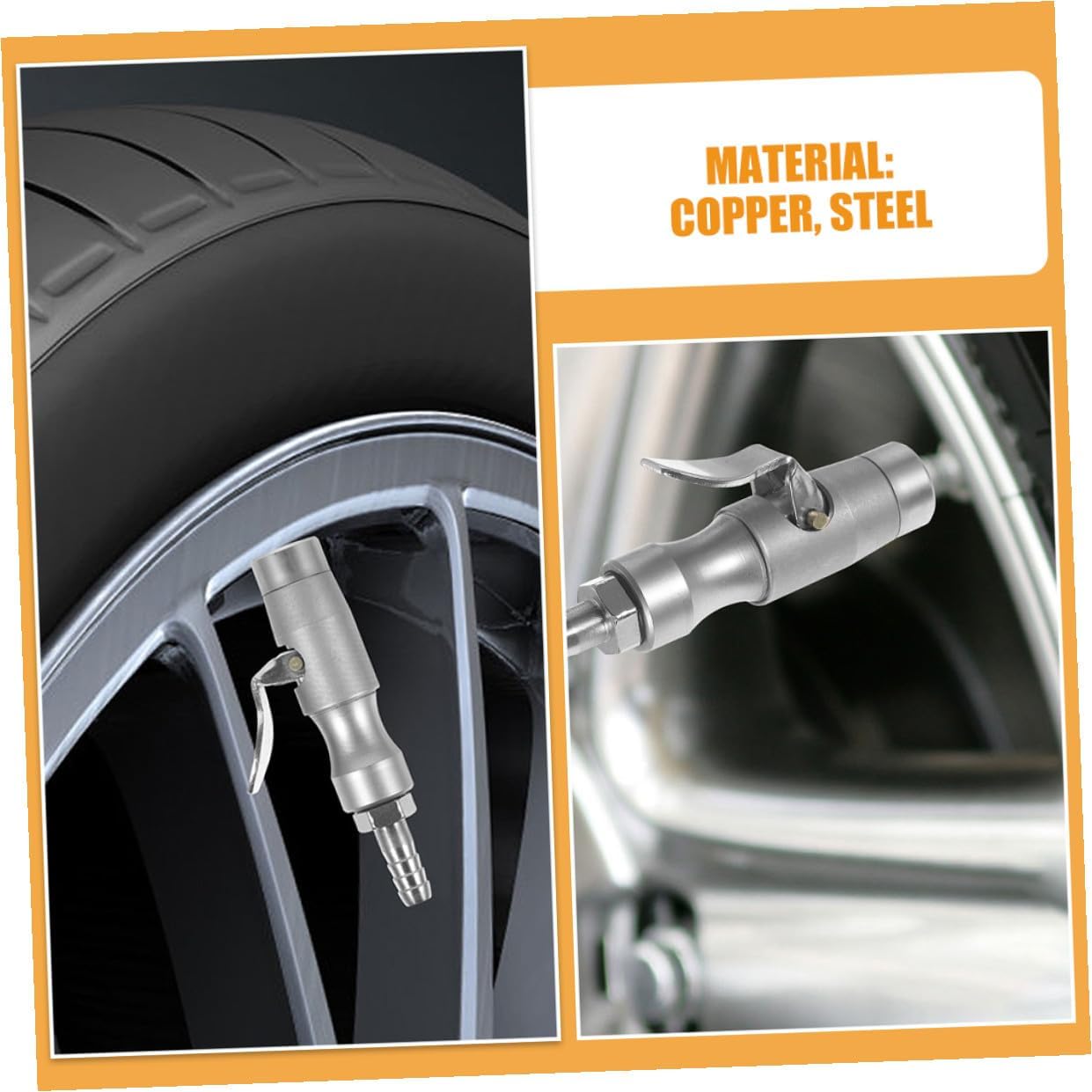 Garneck 2pcs Self Locking Tire Inflation Chuck Copper Steel Quick Connect