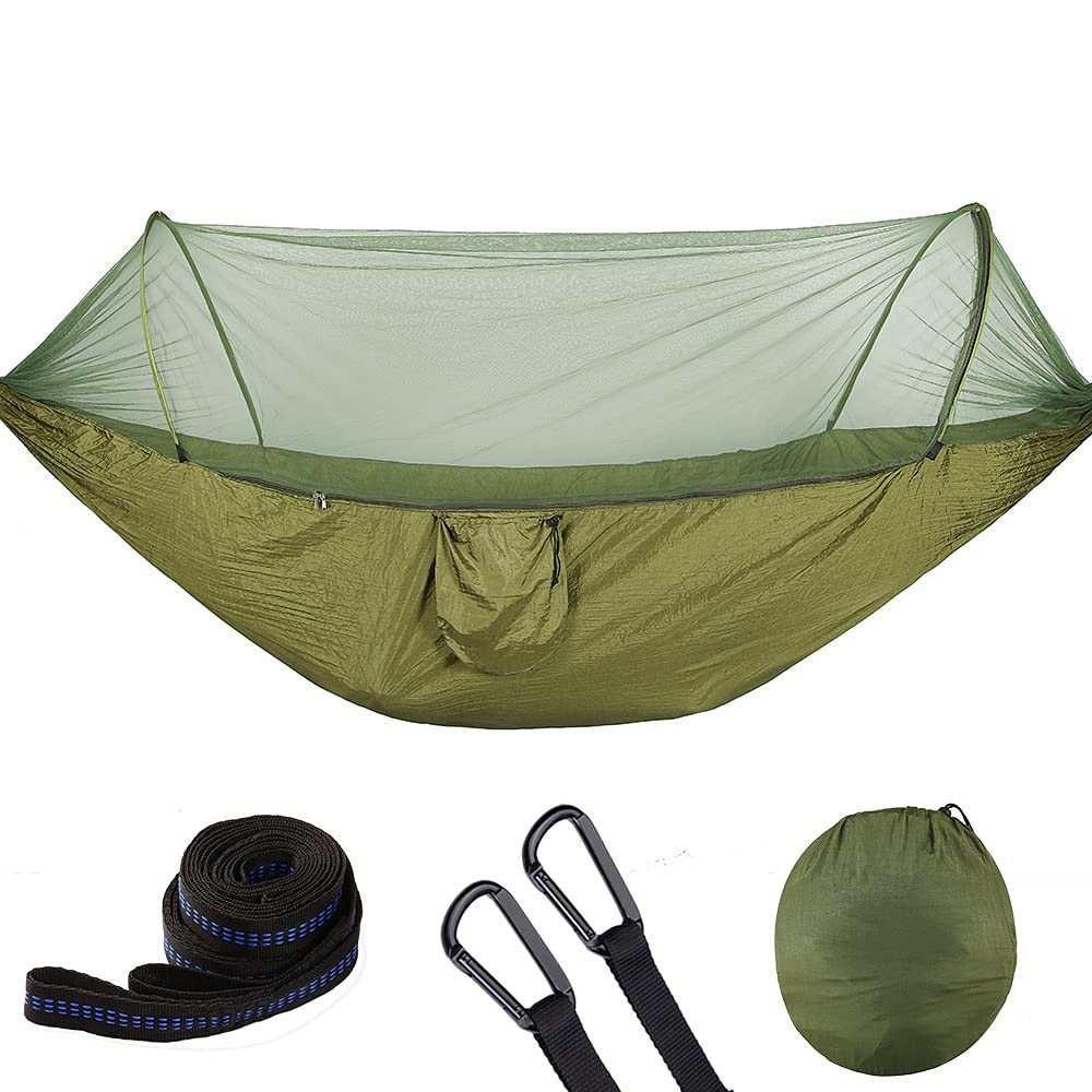 Hängematte Outdoor Camping Hängematte mit Moskitonetz-Pop-up-Licht Tragbarer Parachute-Hängematten-Hängematten-Hängematten Swing-Hammock-Camping-Sachen Hängematte (Color : Army Green)