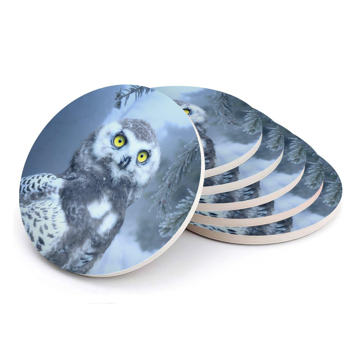 Sous-verre ronds céramique motif chouette pour embellir vos apéritifs d'hiver