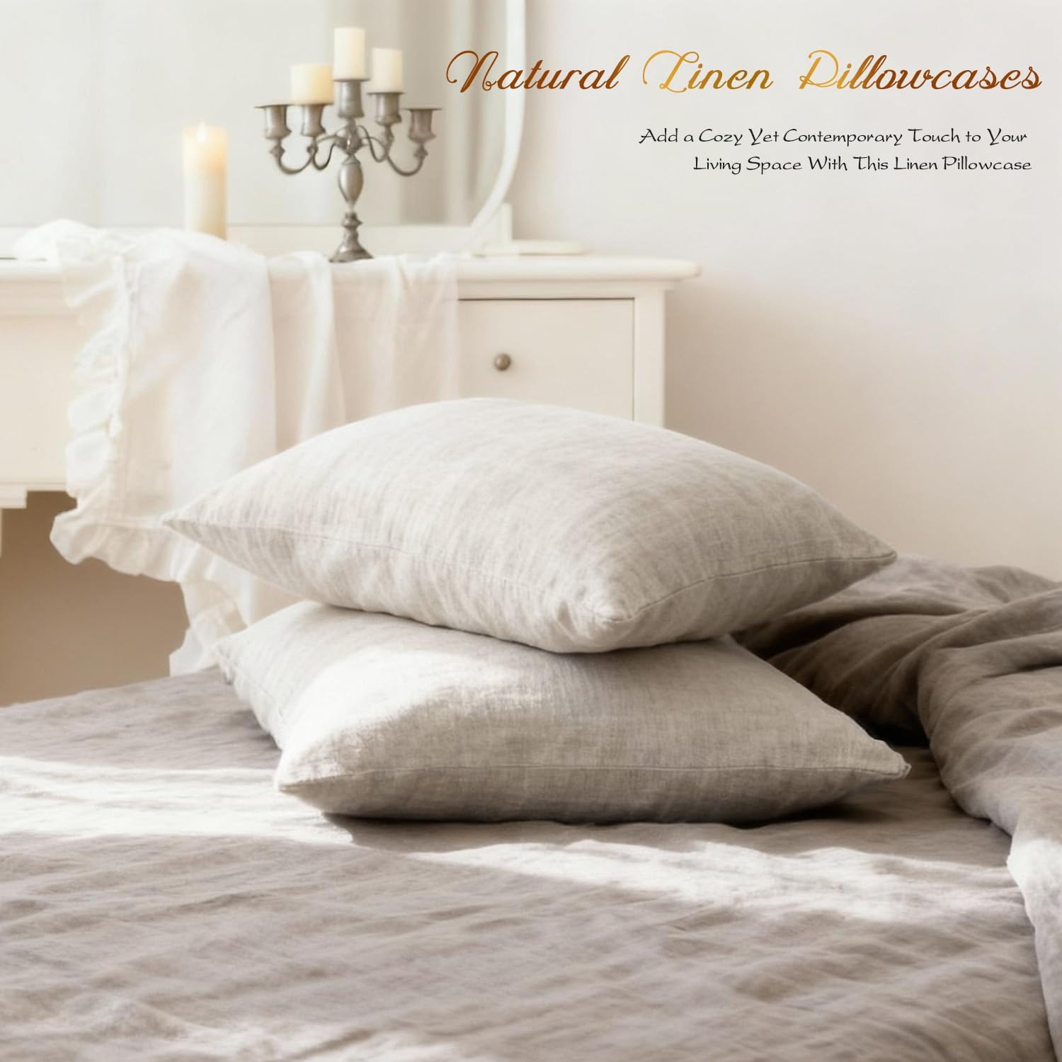 BRAWARM 100% Linen Pillowcases 20 x 36 Inches - Natural Washed Flax Pillowcase - Breathable Bedding King Pillow Cases Set of 2, All Season Home Textile, Natural Linen