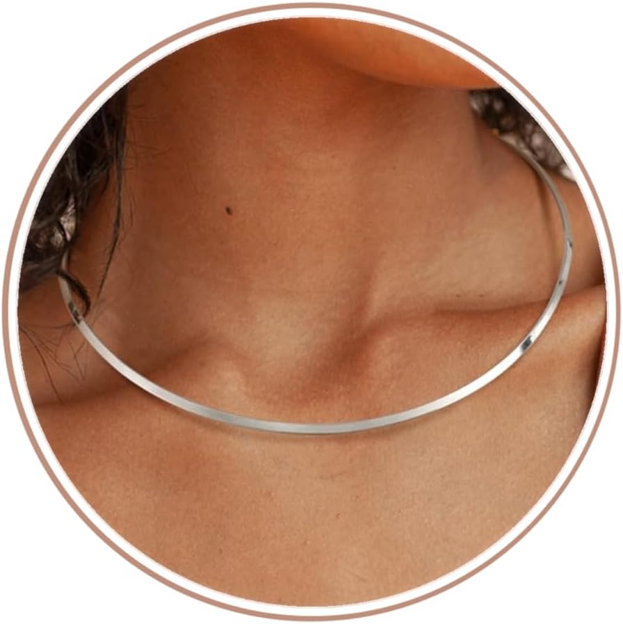 Choker Collar for Women 14K Gold Plated Silver Stainless Steel Metal Collar Choker Necklace Statement Open Cuff Bangle Necklace for Women