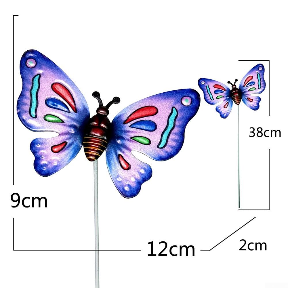 Juego de 4 estacas de jardín de mariposa de metal para decoración de césped y patio al aire libre, a prueba de óxido