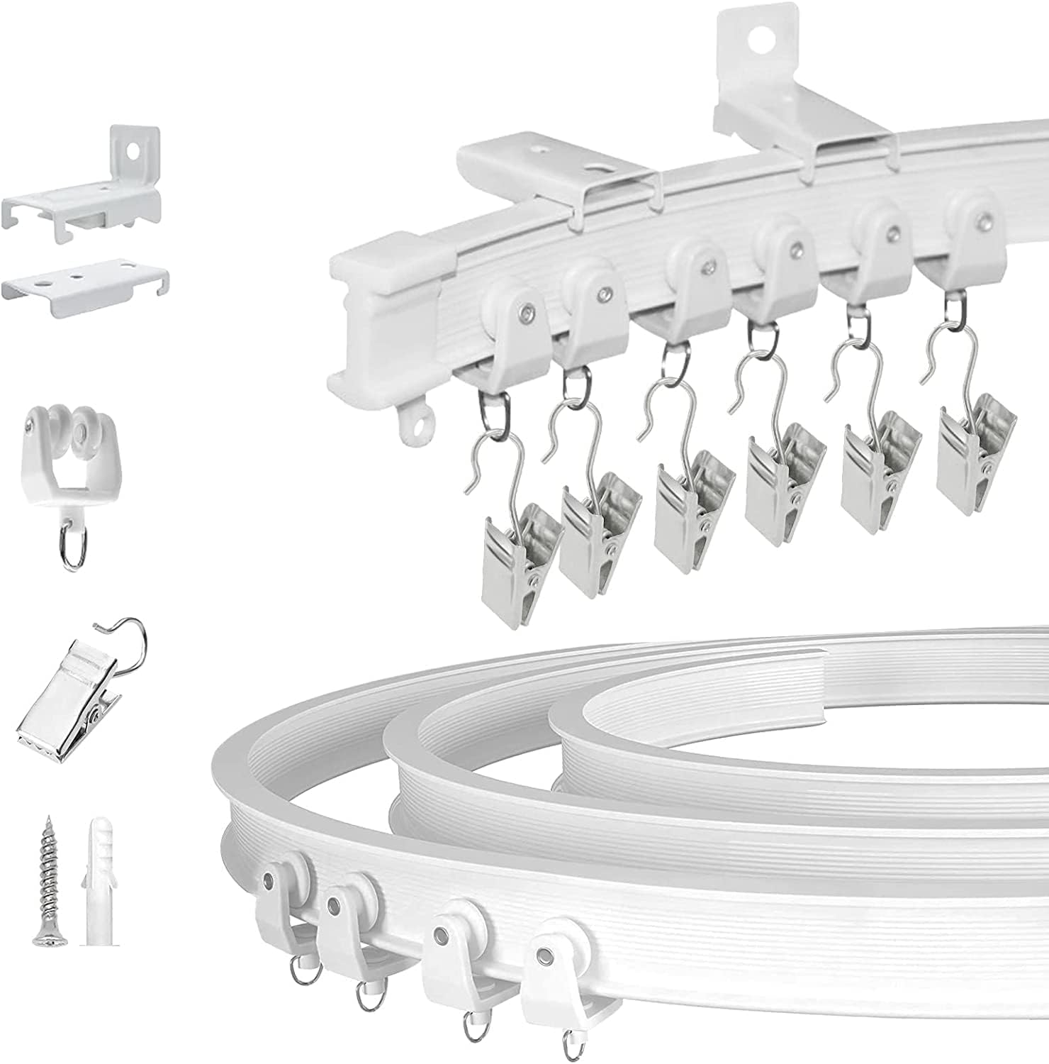 Ceiling Curtain Track, Flexible Bendable Curtain Track Wall Mount Room Divider Curved Ceiling Track System with Clips 10Ft Plastic Curtain Rails for Rv Shower Curtains