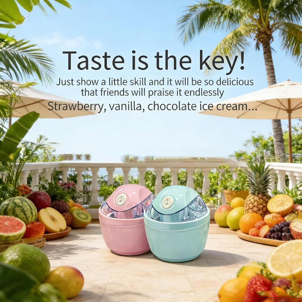 Small Home Mini Ice Cream Maker, DIY personal ice cream maker, 17oz Electric Quick Just 15 Minutes, One-Touch Dessert Maker, Frozen Yogurt, Compact Electric Makers for Kitchen, Family Treats (Green)