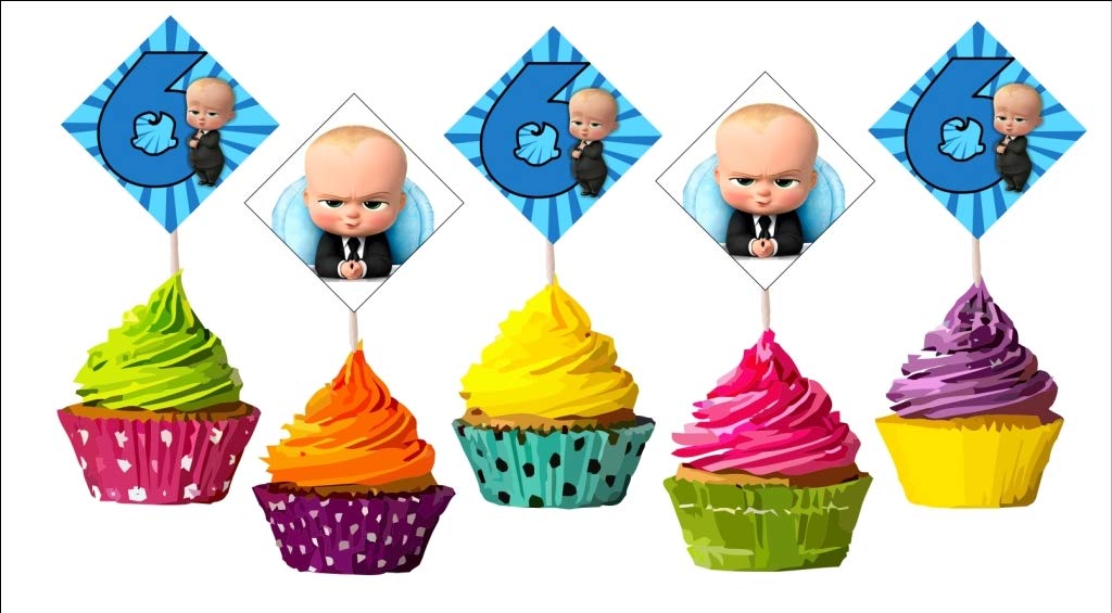 Boss Baby 6th Birthday Cup Cake Topper Set of 20 Pieces / Boss Baby Sixth Birthday Party Supplies / Boss Baby Birthday Party Decoration / Boss Baby Theme Cake Decoration