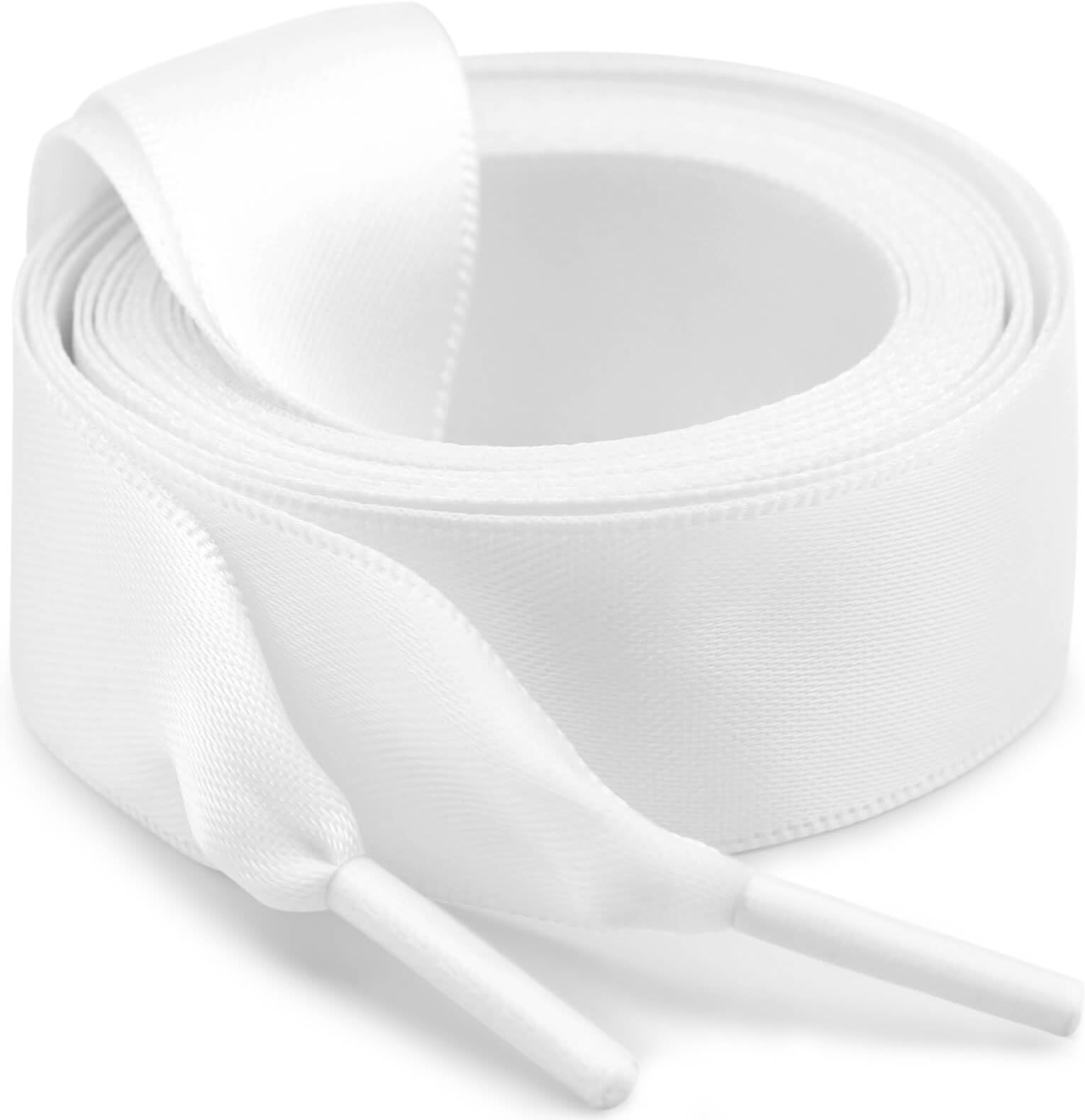 WEGOODZFFlat Satin Ribbon Shoelaces White WEGOODZF 2cm Wide Shoestrings for Women Girls[2 Pair 51.18"]