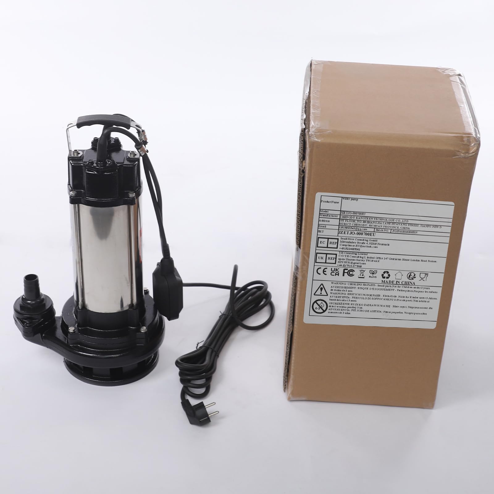 Bomba sumergible de acero inoxidable 2200 W – Bomba de aguas residuales con interruptor de flotador, bomba de agua sumergible para sótano, jardín y piscina, 26 m³/h de caudal de 25 m de altura