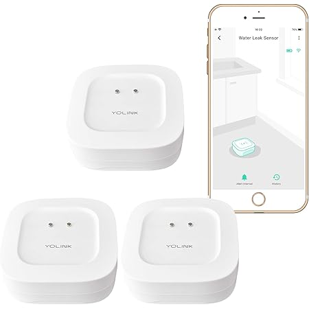 Smart Water Leak Sensor 3 Pack, YoLink 1/4 Mile World's Longest Range Wireless Water Sensor Works with Alexa IFTTT, Water Leak Detector with App Notifications, Remote Monitoring - YoLink Hub Required