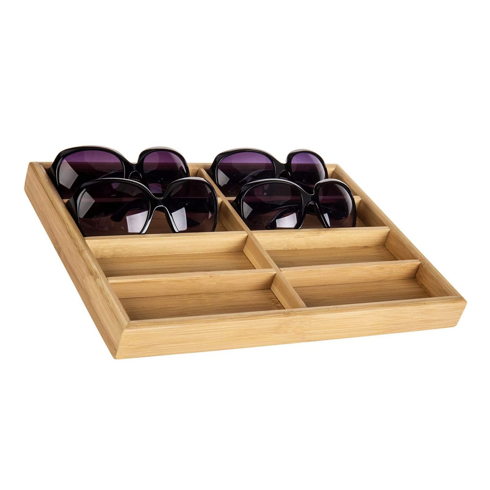 TANG SONG 1 Pack Bamboo Sunglasses Display Tray Eyewear Storage Case for Home or Office