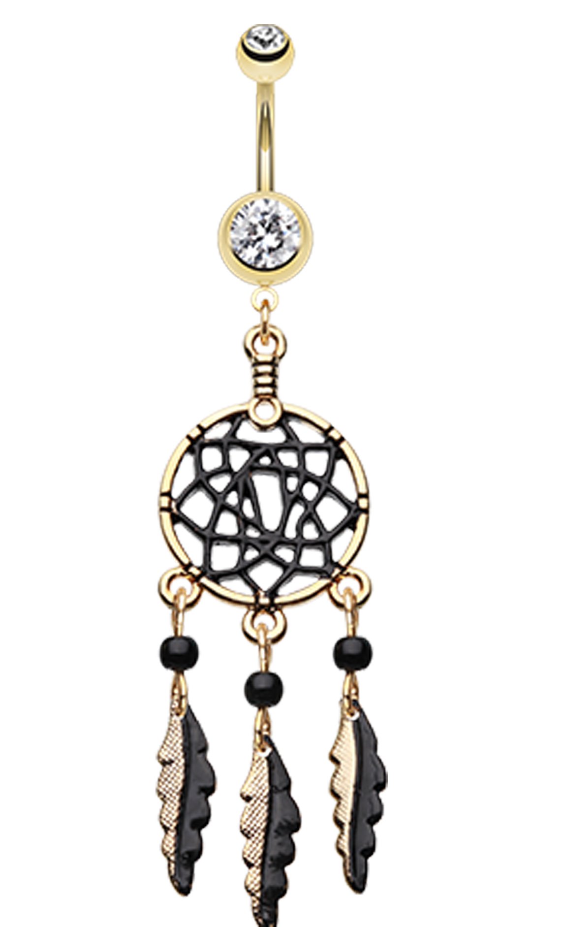 Golden Colored Black Dreamcatcher Belly Button Ring - 14 GA (1.6mm) - Sold Individually