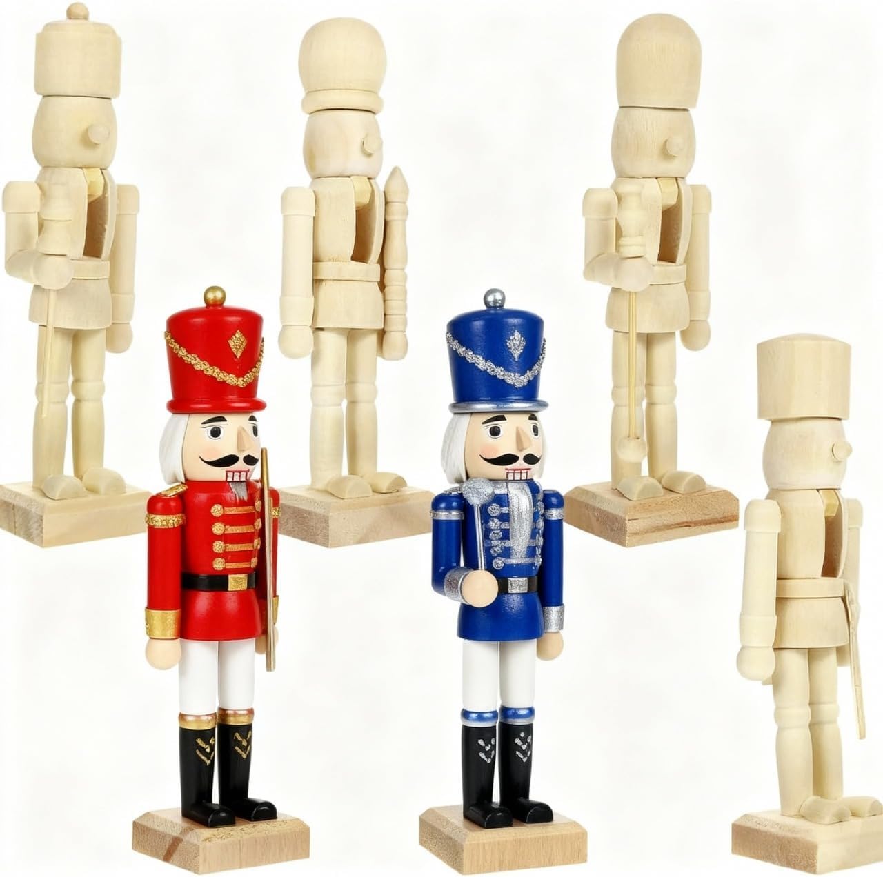 6PCS Unpainted Wooden Nutcracker:Christmas Nutcracker Ornaments Nutcracker Soldier Figure for Festival Party Outdoor Xmas Hanging on Tree and Holiday Crafts