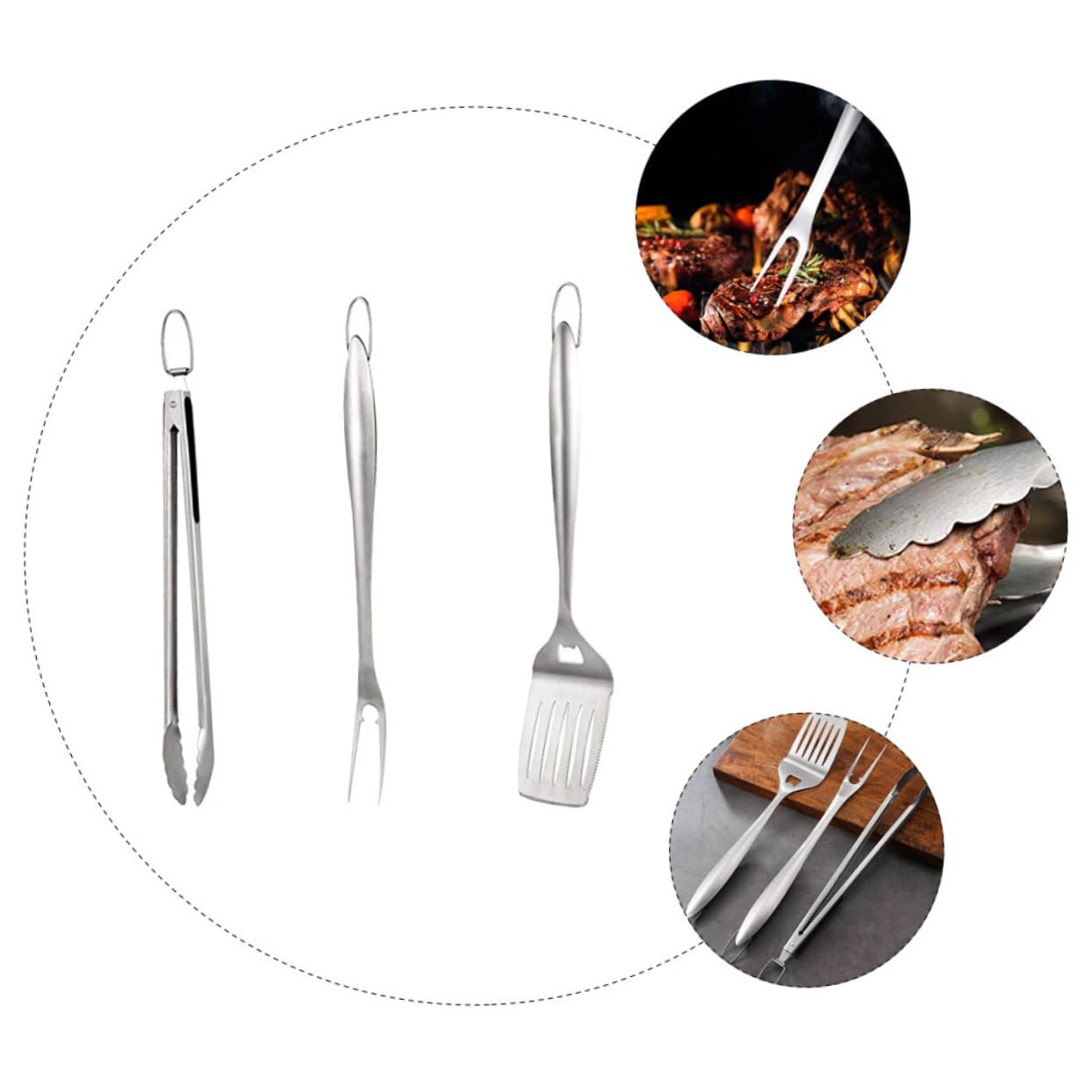 1juego Herramientas De Barbacoa De Inoxidable Utensilios Portátiles para BBQ Incluye Espátula Tenedor y Pinzas para Camping y Reuniones Al Aire