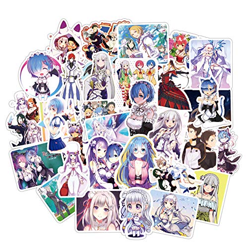 50 Pcs Waterproof Vinly Anime Stickers Pack for Re:Life in a Different World from Zero,Non-repeative Stickers for Kids Teens Boys Girls Toddlers,Stickers for Laptop MacBook Flasks Waterbottles Phone.