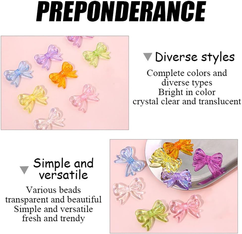 50pcs Acrylic Beads Transparent Mixed Color Bow Beads for Bracelets,Bowknot Aesthetic Beads Pretty Beads DIY Crafts Accessories Pendants,Cute Beads for Jewelry Making Bracelet Earrings(18x14mm) - Image 8